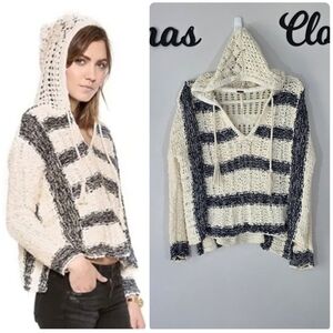 Free People Cream and Black V-Neck Sweater